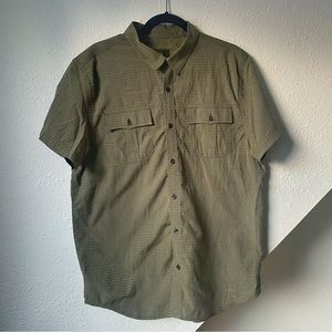 Prana Green Button Down Shirt with Mandarin Collar